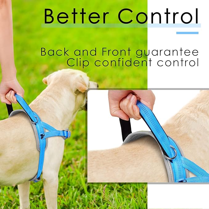 ADVENTUREMORE Dog Harness for Large Dogs No Pull, Sport Dog Halter Harness Reflective Breathable Dog Vest Escape Proof Dog Harness with Easy Control Front Clip Handle for Training Walking XXL Blue