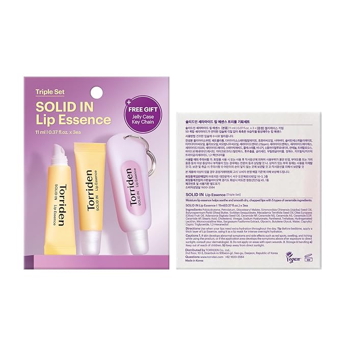 Torriden SOLID In Ceramide Lip Essence 0.37 fl.oz * 3 (Pack of 3) | Moisturizing Lip Essence for Glowy, Plumped, and Radiant Lip | Gift for Women | Korean Lip Balm (Jelly Case Key Chain Included)