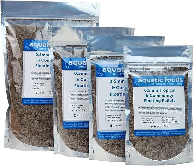 Aquatic Foods Inc. 0.5mm - 1/64" Tropical & Community Fish Floating Micro Pellets for Tetras, Guppies, Angel Fish, Small Cichlids, All Tropical Fish. - WL…1/2-lb Foil Bag