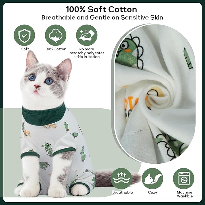 QBLEEV Cat Recovery Suit for Post Surgery, Spay Neuter Suit for Cats, Soft Stretchy Cotton Cat Onesie for Skin Diseases, Anti-Lick Surgical Shirt Pajamas for Abdominal Wound, Kitten Cone Alternative