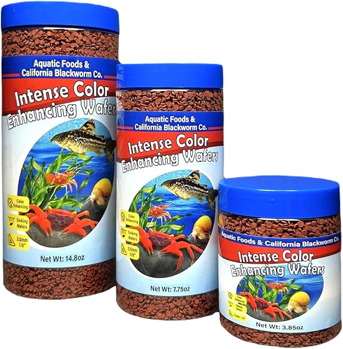 Aquatic Foods Inc. 3.5mm - 1/8" Micro Sinking Color Enhancing Wafers for Bottom Fish, Plecos, Catfish, Shrimp, Snails, All Tropical Fish, 4-Type Wafer & 12-Type Pellet Mix Included...10oz Canister
