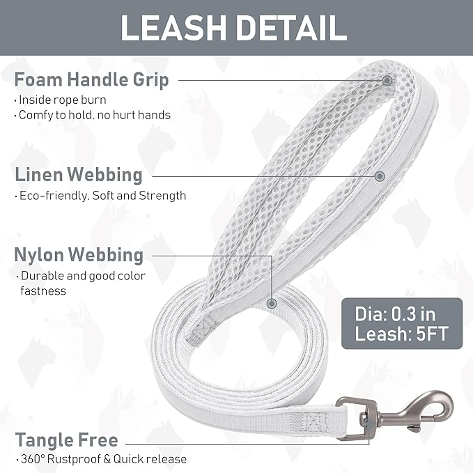 GAMUDA Small Pet Harness Collar and Leash Set, Step in No Chock No Pull Linen Fabric Soft Mesh Dog Vest Harnesses Reflective for Dogs Puppy Cats Kitten Rabbit (White, XXS)
