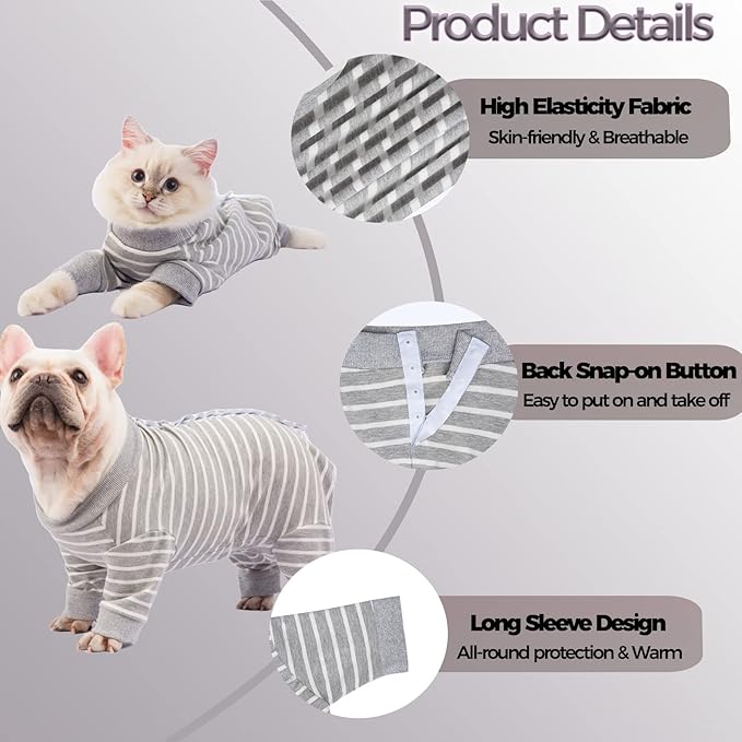 Dog Surgery Recovery Suit, Puppy Cat Onesie for Shedding Skin Disease Wound Protection, Medical Pet Surgical Suit w/Long Sleeve, Dog Pajamas (Grey, Medium)