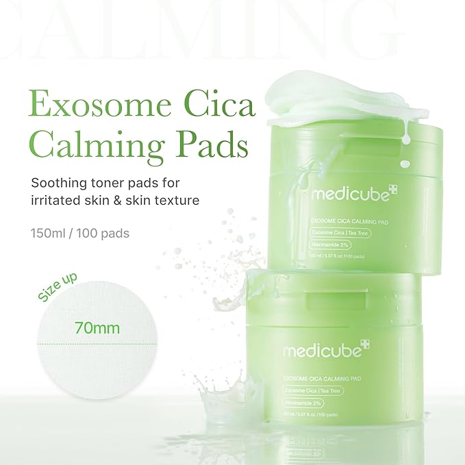 medicube Toner Pads Exosome CICA Tea Tree Calming Toner Pad for Sensitive Skin | Centella Asiatica for Redness, Breakouts | Low-irritating & Hydrating Care | Korean Skincare, 100 Pads (1 Pack)