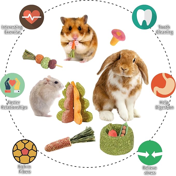 Bskllrgo] 37 - Piece Rabbit Chew Toy Set - Apple Sticks, Sweet Bamboo, Timothy Hay Sticks & Balls, Feeding Bowl & More | Natural Teething & Gnawing for Bunnies, Guinea Pigs