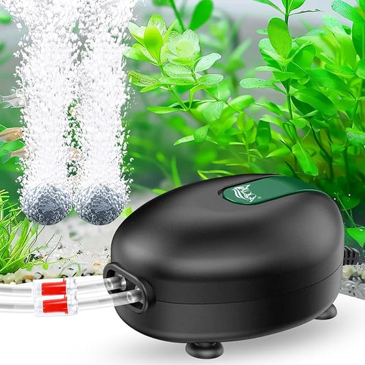AQQA Air Pump for Aquarium Aerator 2 Outlets Fish Tank Air Pump Ultra-Quiet Adjustable Oxygen Bubblers with Air Stone Tubes Check Valves for Hydroponic Fish Tanks (5W for Up to 100 Gal Tank)