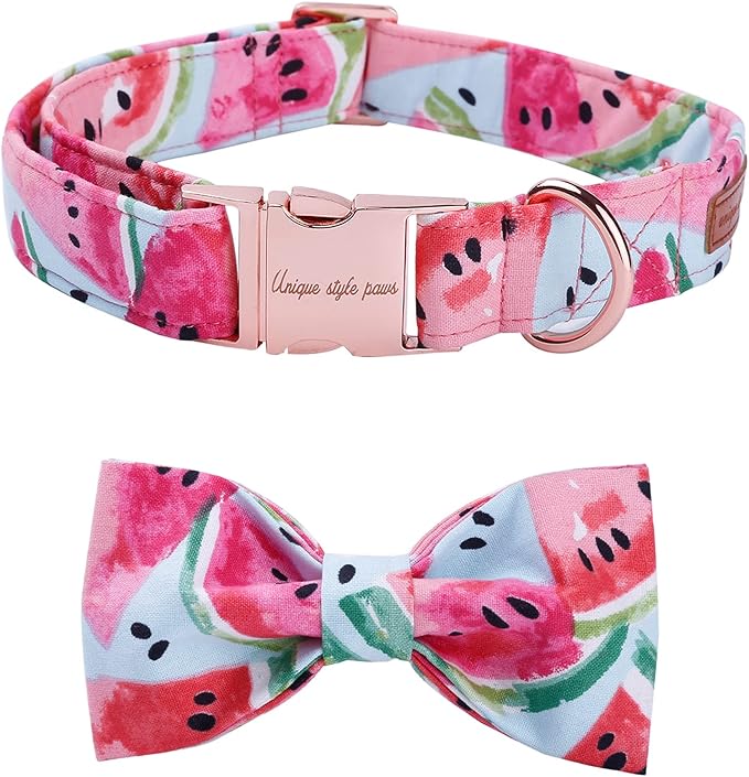 Unique style paws Bowtie Dog Collar Cotton Watermelon Adjustable Summer Collar for Small Medium Large Dogs - XL