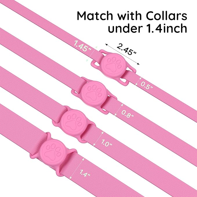 for Airtag Dog Collar Holder, Dog Airtag Holder Waterproof, Lightweight & Soft Silicone Air Tag Case for Pet Collars, Works with Multiple Tracker Tag Products (Black1+Pink1, 2 Pack)