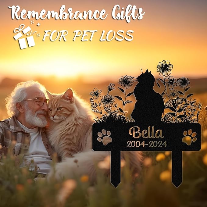 Personalized Pet Graves Marker Cat, Custom Waterproof Pet Headstone, Metal Memorial Plaques for Outdoor Graveyard, Cemetery Yard Decor, Cat Memorial Garden Stakes, Cat loss Sympathy Gift Color04