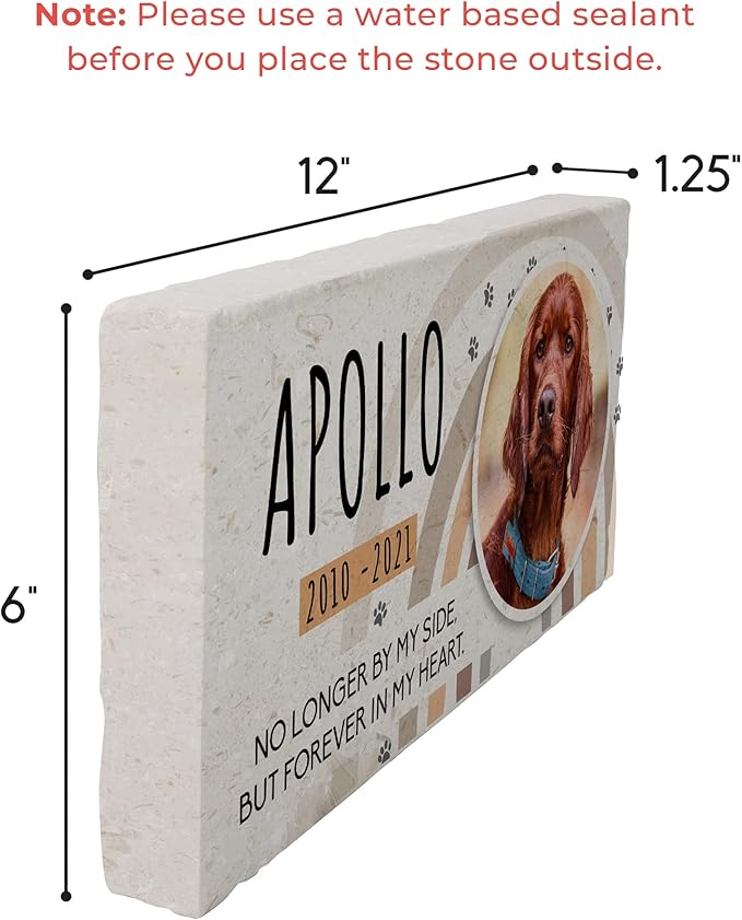 Personalized Pet Memorial with Keepsake Photo on Limestone - Headstones, Garden Stones, and Grave Markers for Dogs - Dog Memorial Stone, Pet Memorial Gifts - 12”x 6”x1.25" D (B. Apollo Design)