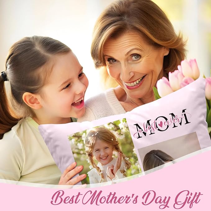Custom Pillow with Picture & Text - Include Insert, Personalized Gifts for Mothers Day, Custom Photo Pillow Double-Sided Printing | 5 Sizes & 10 Colors Optional, Custom Keepsake Gifts for Loved One