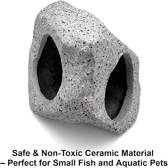 Aquarium Hideaway Rock Cave – Safe and Non-Toxic Ceramic Fish Tank Decorations, Betta Fish Cave and Aquarium Decor for Small Fish to Rest, Hide, and Play, Perfect Natural Tank Ornament