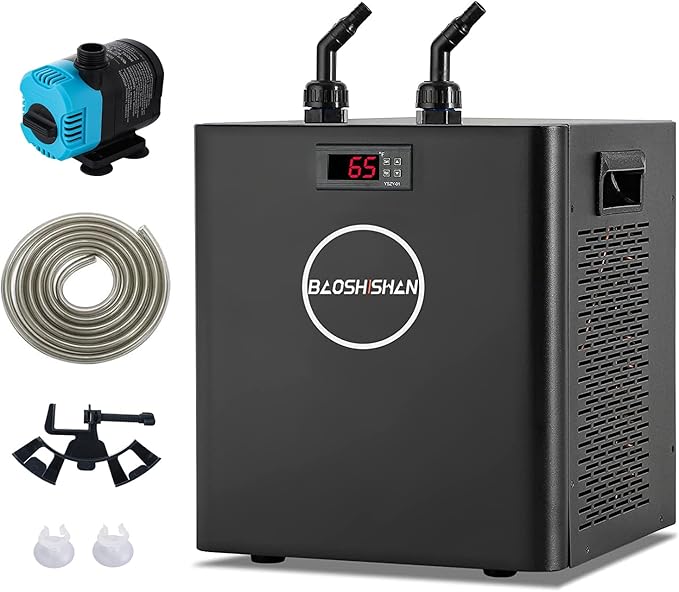 BAOSHISHAN Aquarium Chiller 79 gal, 1/3 HP Water Cooler, Special Quiet Design Refrigeration Compressor for Hydroponics, Axolotl, Coral Reef, Fresh & Salt Fish Tank (79gal/300L)