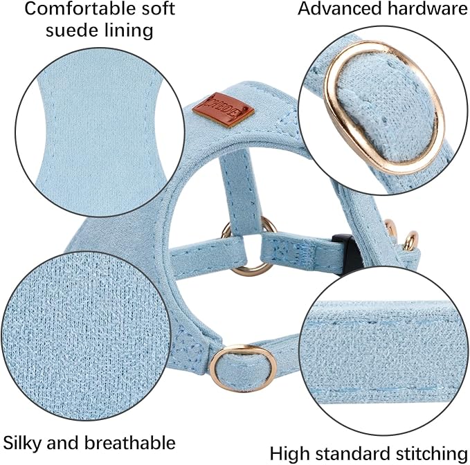 No Pull Dog Harness- Lightweight, Soft, Adjustable Small Harness Collar and Leash Set, Suitable for Cats Puppy Small and Medium-Sized Dog Outdoor Training and Running (Blue, S)