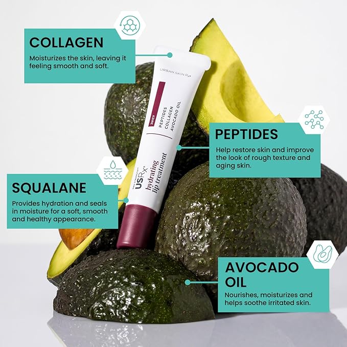 Urban Skin Rx Pro Strength Hydrating Collagen & Peptides Daily Lip Treatment, Non-Sticky, Ultra-Moisturizing Balm, Smooths, Softens & Plumps for a Healthier & More Youthful Appearance, Juicy, 0.31 Oz