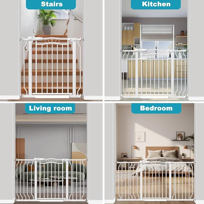 Extra Wide Dog Gate for Doorways 62.6-72 in, Walk Through Long Baby Gates for Large Openings, No Drill Child Safety Gate for Pets Kids Toddler, Doggy Barrier Indoor Metal, 30" Tall White