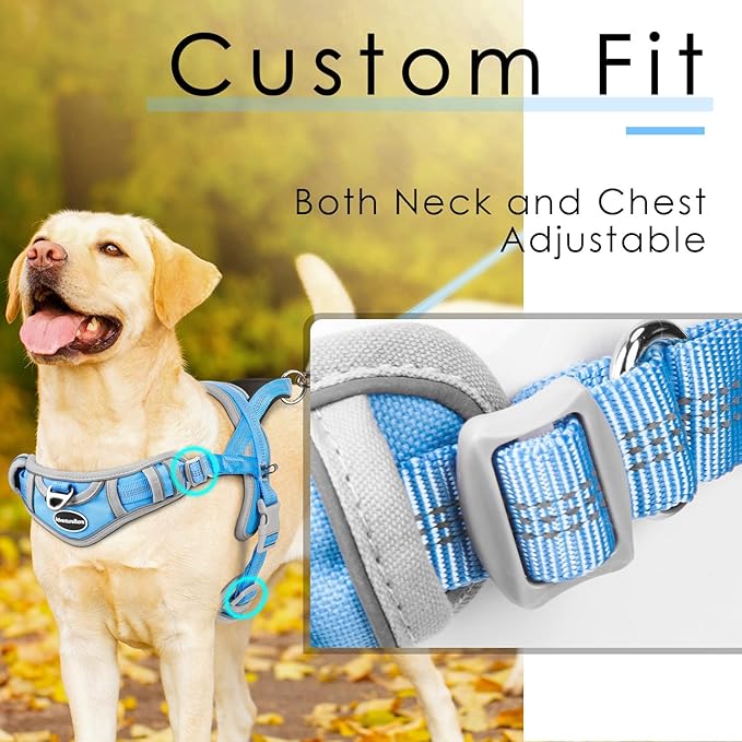 ADVENTUREMORE Dog Harness for Medium Dogs No Pull, Sport Dog Halter Harness Adjustable Reflective Dog Vest Escape Proof Dog Harness with Easy Control Front Clip Handle for Training Walking M Blue