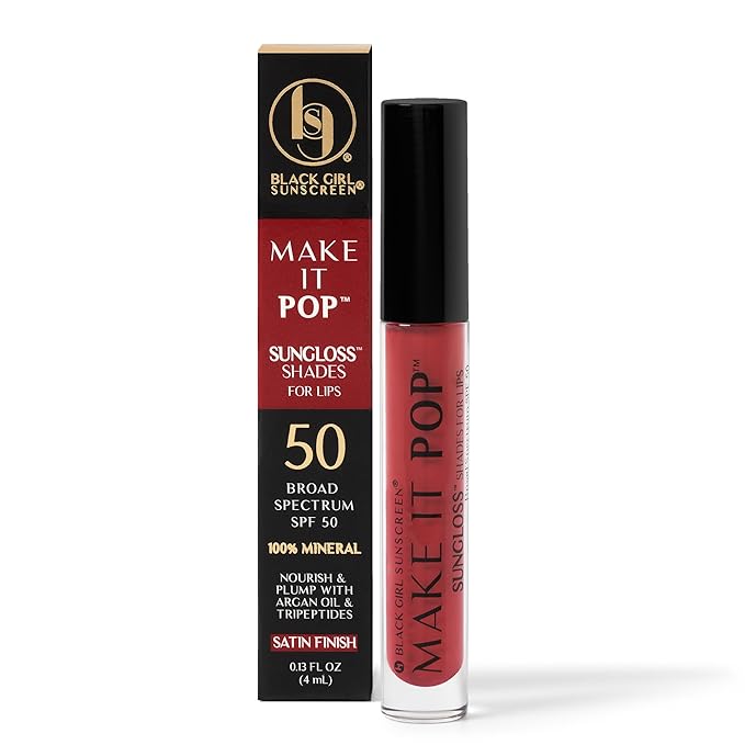 BLACK GIRL SUNSCREEN Make It Pop Sungloss for Women - SPF 50 Tinted Lip Gloss, Sunscreen Sungloss, Sun Protection for Skin, Hydrating & Moisturizing Care, Satin Finish - Red Wine, 0.13 fl oz