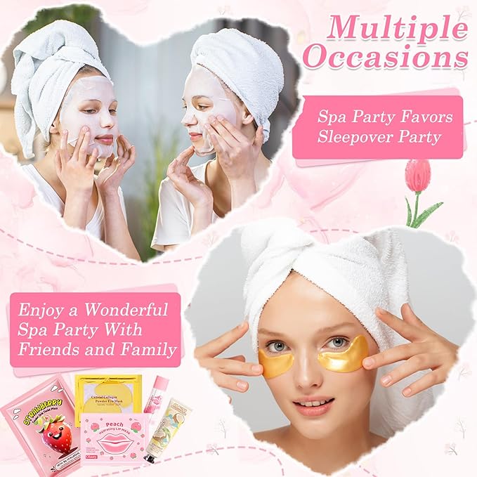 90PCS Spa Party Supplies for Girls,Spa Skincare Sets Favors Include Face Masks,Lip Mask,Skin Care For Teens 10-12,Bulk Birthday Galentines & Valentines Day Gifts,Sleepover Party Supplies for Girls