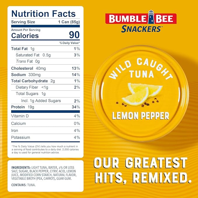 Bumble Bee Seasoned Tuna On The Go Bundle - Lemon & Pepper and Spicy Thai Chili - (2) Ready to Eat 2.5 oz Packets and (2) Snack Sized 3 oz Cans