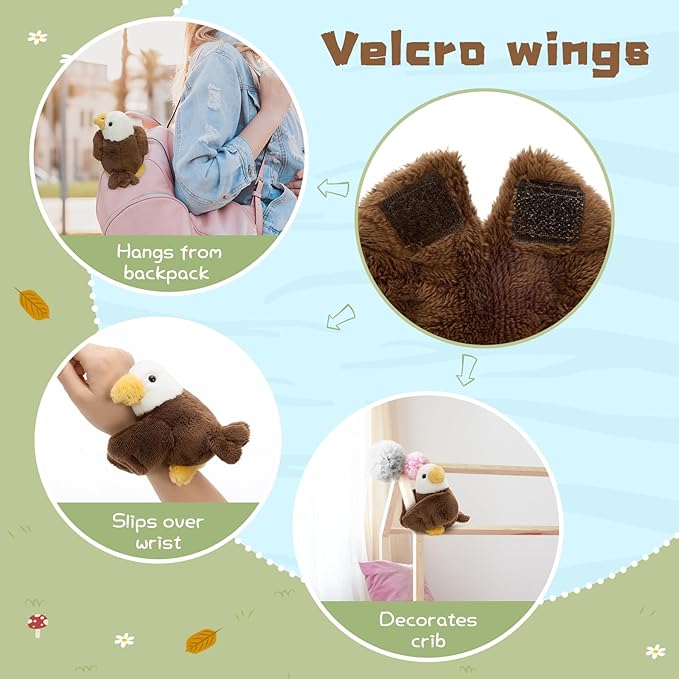 4 Pcs Peregrine Falcon Stuffed Animals Family Set - Big Parent Falcon Plush 14" - Included 3 Detachable Baby Birds with Magic-Tab Wings
