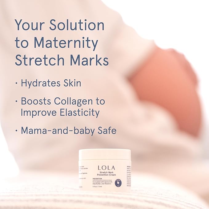 LOLA Stretch Mark Prevention Cream - Hydrating Cocoa Butter Body Oil After Shower - Firming Skin Elasticity for Maternity - Hypoallergenic Scar Cream for Surgical Scars - 4 Fl Oz, Pack of 1