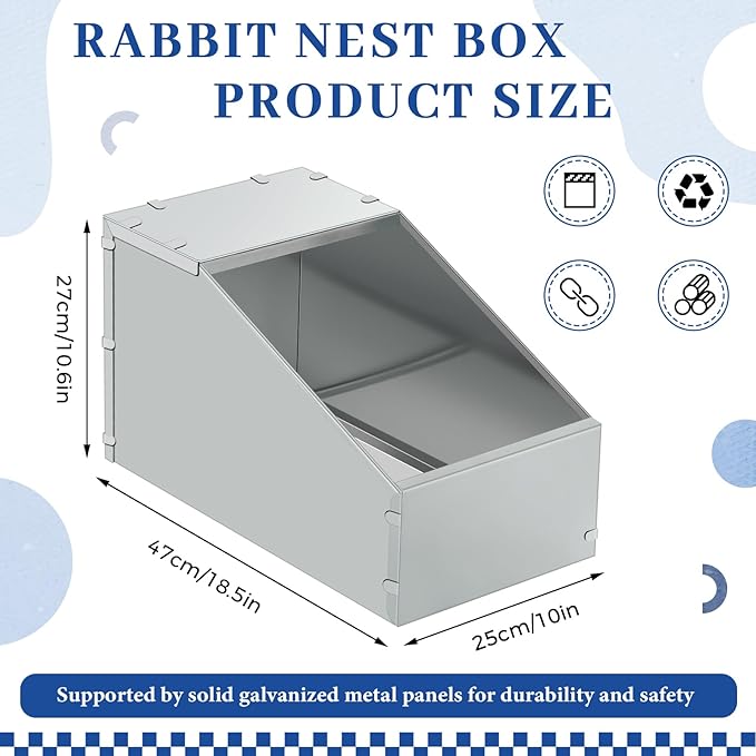 Maxcheck 2 Pcs Galvanized Metal Rabbit Nesting Box Bunny Small Animal Nest with Removable Acrylic Floor Durable Easy to Clean for Indoor Outdoor Use Rabbit Supplies (18.5 * 10.6 * 10 Inch)
