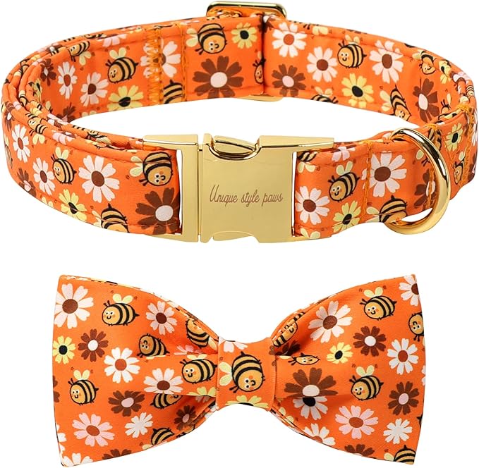 Unique style paws Cotton Dog Collar with Bow Autumn Puppy Collar with Bee Daisy for Small Medium Large Boys Girls Dogs
