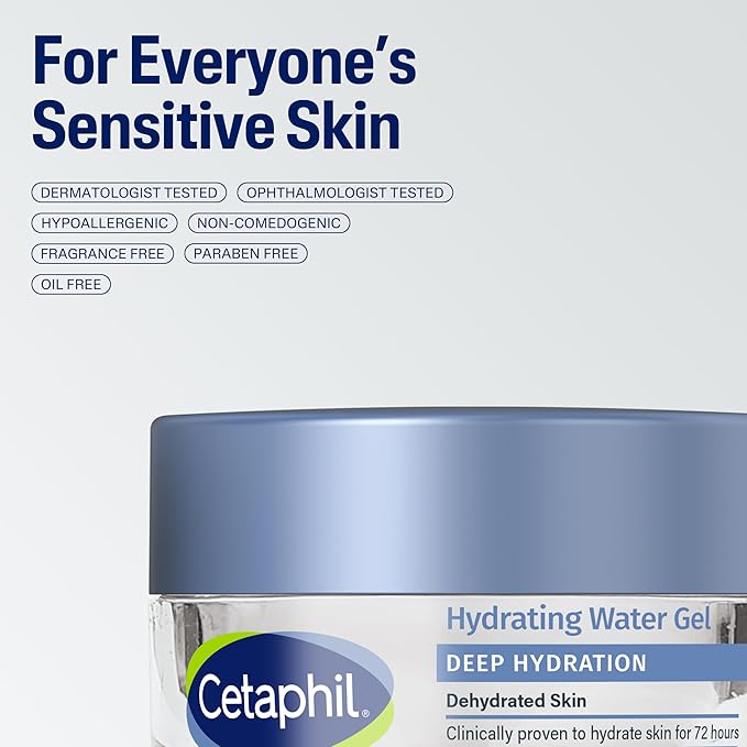 Cetaphil Deep Hydration Skin Restoring Water Gel with Hyaluronic and Polyglutamic Acid, Face Moisturizer, 72 Hour Hydration, For Dry, Dehydrated Sensitive Skin, Fragrance Free, 1.7 oz (Pack of 2)