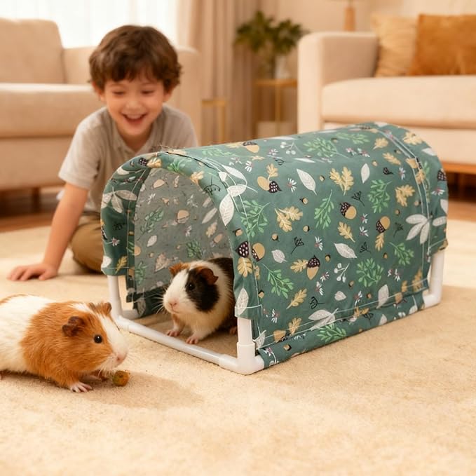 Guinea Pig Hideout Tunnel, Washable Large Fleece Guinea Pigs Toys for Small Animal Habitat, Sturdy Anti-Chew Guinea Pig’s Hides for Bunny, Chinchilla (8.2×8.6 inch)