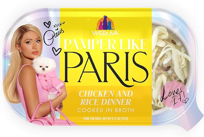 Weruva Paris Hilton Pamper Like Paris Natural Wet Dog Food, Chicken and Rice, 2.75oz Cup (Pack of 10)