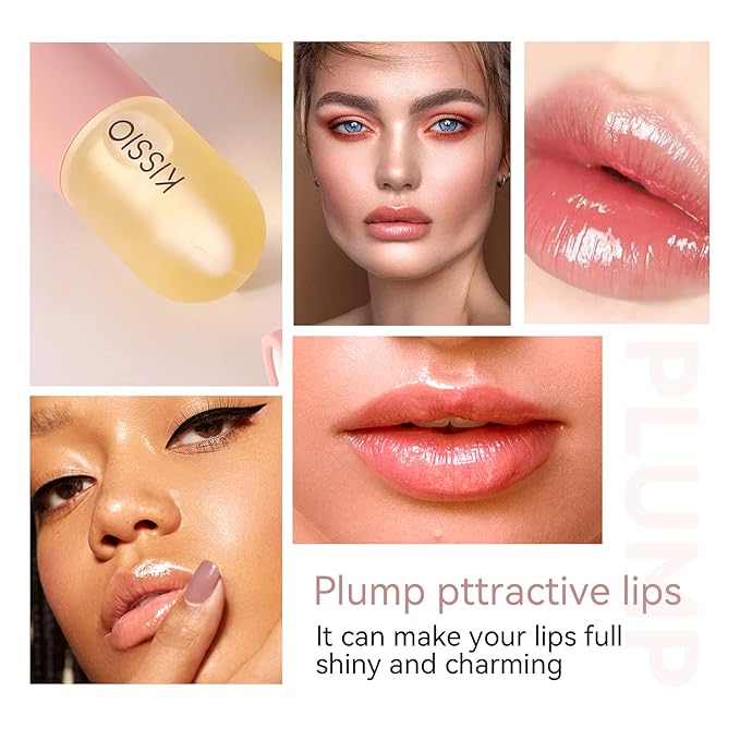 KISSIO Lip Plumper,Natural Lip Plumper for Day Use,Plumping Gloss Make Lips Fuller and Moisturizing 5.5ml,Lips Mask,Hydrating & Reduce Fine Lines,Beautiful Fuller