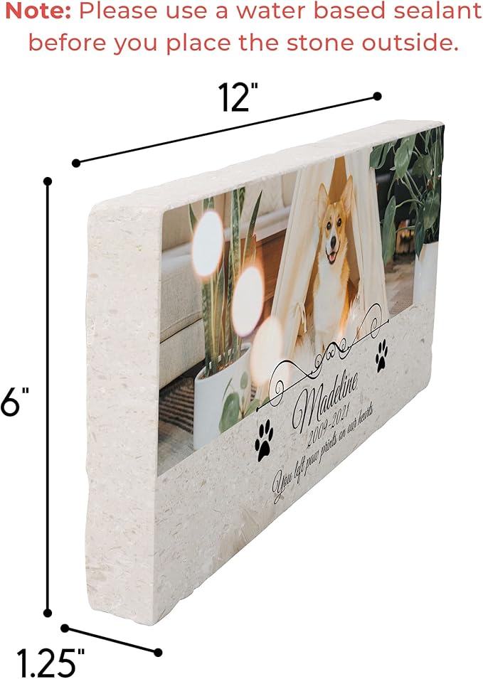 Custom Dog Memorial Stone, Personalized Pet Headstones for Dogs, Outdoor Pet Grave Markers with Photo Print and Text, Loss of Pet Sympathy Gift, 12”x6”x1.25" Pet Grave Stone (C. Madeline Design)