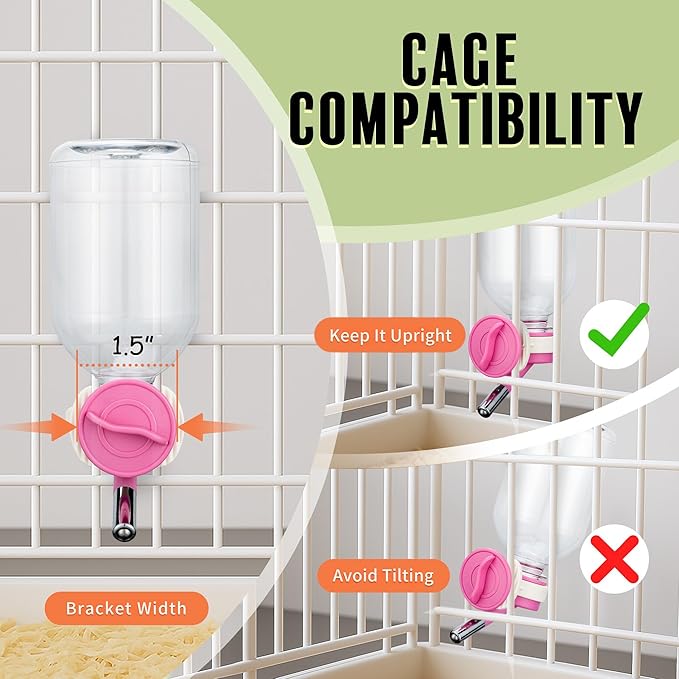 Choco Nose Patented Mini No-Drip Water Bottle/Feeder for Hamsters/Hedgehogs/Gliders/Rats/Mice/Other Small Pets and Animals - for Cages, Crates or Wall Mount. 10.2oz. Nozzle 10mm, Pink (C125)