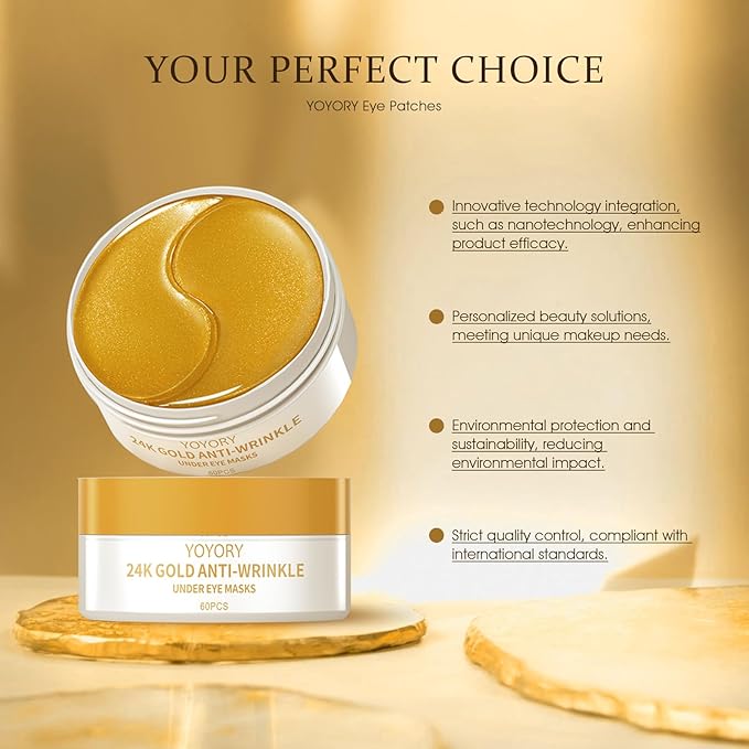 Under Eye Patches Masks - for Dark Circles, Puffy Eyes, Fine Lines, Wrinkles, Eye Bags Treatment with Collagen and Hyaluronic Acid,Anti-Aging, Moisturizing and Hydrating 24K Gold (60 Pcs)