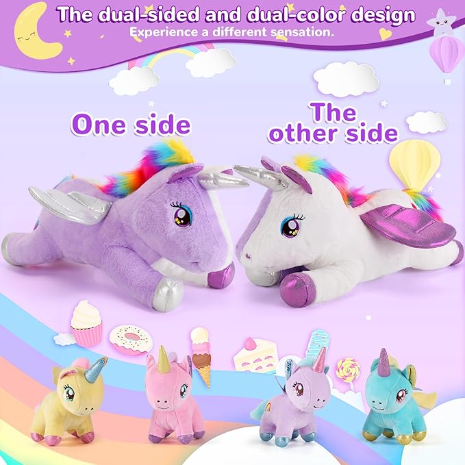 5 Pieces Unicorn Stuffed Animals - 1 Mommy Stuffed Unicorn with 4 Babies - Unicorns Gifts for Girls Ages 3 4 5 6 7 8, Unicorns Plush Toys for Christmas, Valentine's, Birthday Gifts (Purple)