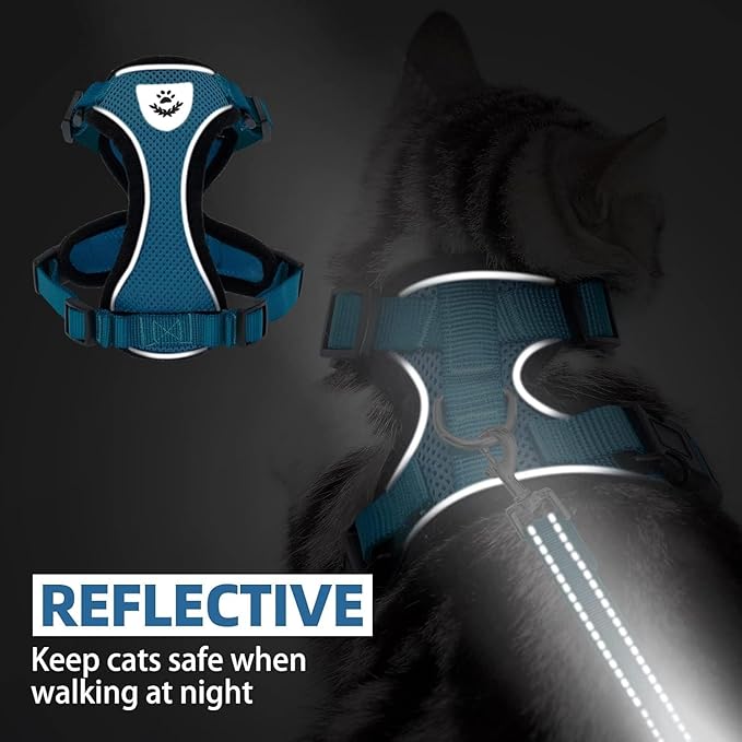 PUPTECK Cat Harness and Leash Set Escape Proof Reflective Cat Walking Harness Adjustable Soft Breathable Mesh Vest for Small Pets, Blue, XS