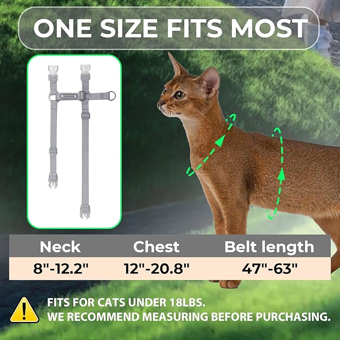 Cat Harness and Leash Set - Grey Lightweight Soft Kitten Harness Escape Proof, Adjustable Travel Pet Harness for Walking，Easy Control Comfortable Outdoor (Grey, One Size Fits All)
