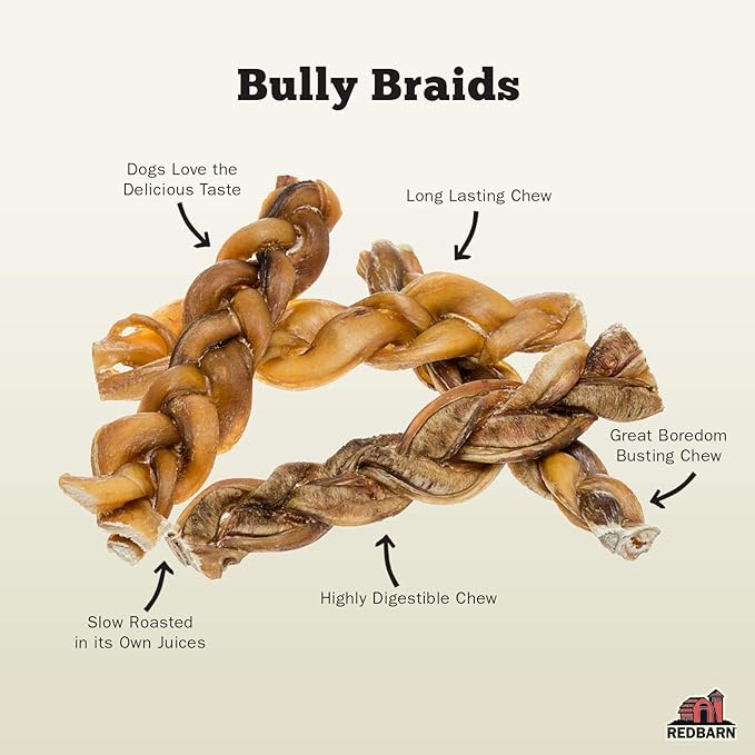 Redbarn Pet Products 12" Braided Bully Sticks for Dogs 2-Count, Pack of 12