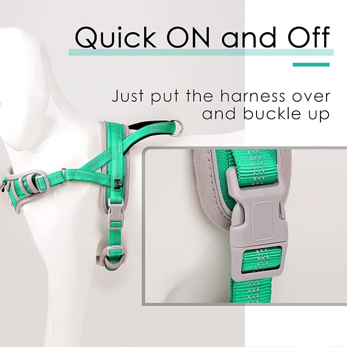 ADVENTUREMORE Dog Harness for Large Dogs No Pull, Sport Dog Halter Harness Reflective Breathable Dog Vest Escape Proof Dog Harness with Easy Control Front Clip Handle for Training Walking L Green