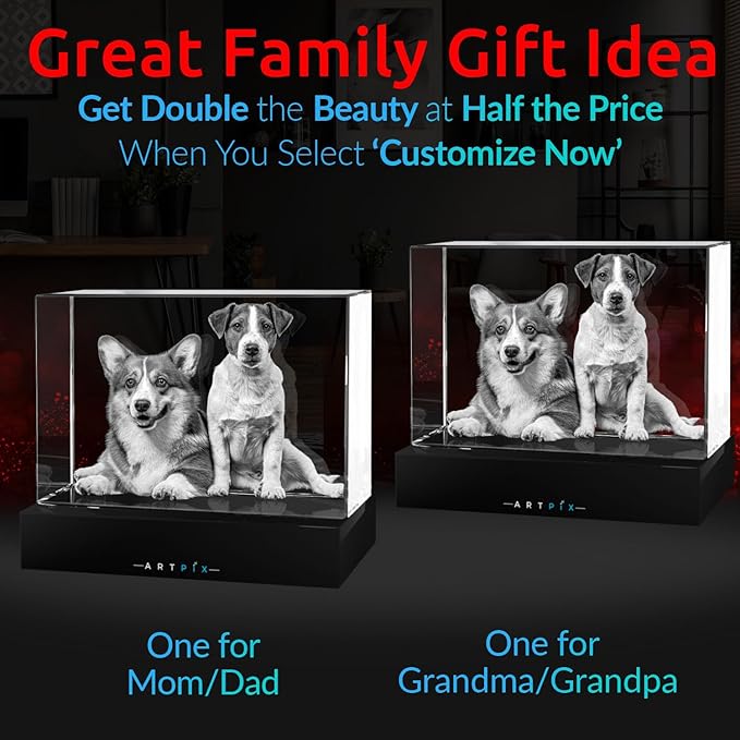 ArtPix 3D Crystal Photo, Christmas Personalized Gifts for Women, Wife, Her, Him, Men, Husband, Grandma, Great Xmas Customized Gift with Your Own Photo, Custom Glass 3D Laser Etched Picture Wedding