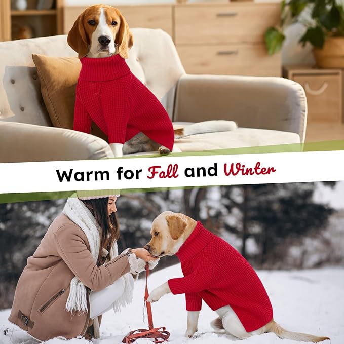 Queenmore Plaid Long Sleeve Knitted Dog Sweater with Check Pattern, Warm for Small Medium Dogs, Red
