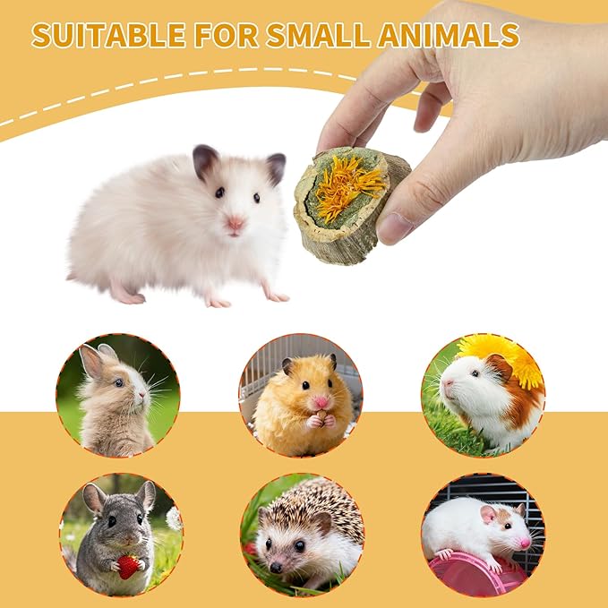 Rabbit Chew Toys, Bunny Treats with Papaya Wood and Other Natural Material, Chew Toys for Rabbit, Hamster, Chinchilla, Guinea Pig and Other Small Pets, Guinea Pig Toys (3.5oz/100g)