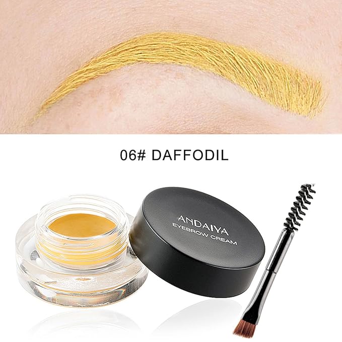 MAEPEOR 12 Colors Eyebrow Pomade Full-pigmented Long Lasting Waterproof Cream Gel Filling & Shaping Tinted Eyebrows Enhancers with Brush for Daily or Cosplay (06 Daffodil)