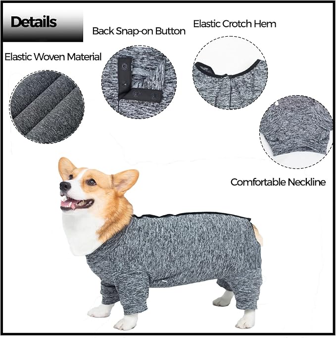 Dog Surgery Recovery Suit, Puppy Cat Onesie for Shedding Skin Disease Wound Protection, Medical Pet Surgical Suit w/Long Sleeve, Dog Pajamas (Black Grey, Small)