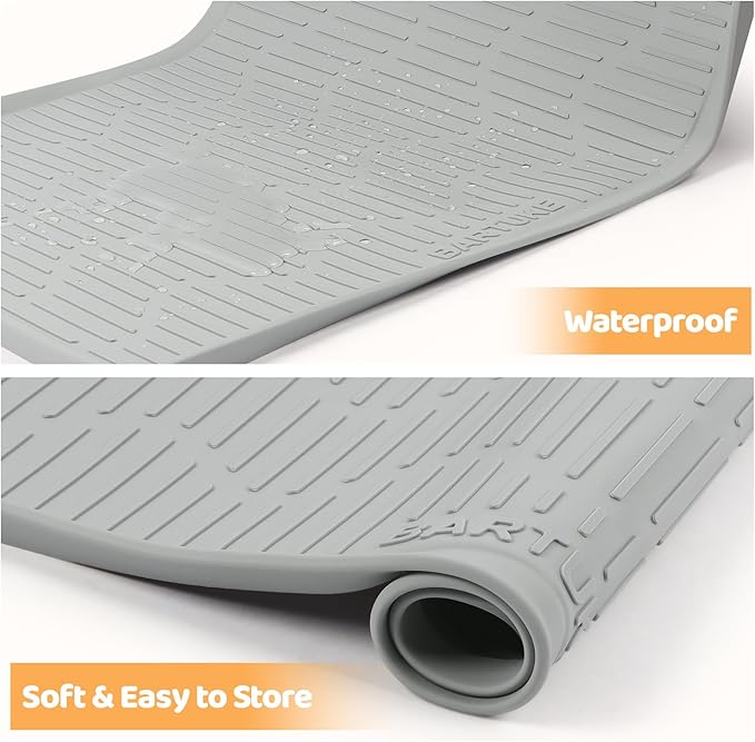 Silicone Cat & Dog Food Mat, 34" x 20" Large Pet Feeding Mat for Cats and Dogs Bowl, Pet Placemat for Food and Water with Raised Edge, Waterproof, Leakproof (Grey)