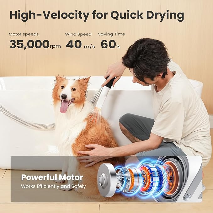 Pecute Dog Grooming Vacuum & Dryer, 7-in-1 Pet Grooming Kit with Clipper, 10000Pa Dog Vacuum for Shedding Grooming, Adjustable Speed & Temp, 55dB Low Noise,1.7L Dust Cup