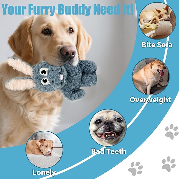 Donkey Squeaky Dog Toys to Keep Them Busy, Stuffed Plush Dog Birthday Toy Crinkle Pet Puppy Tug Toy for Small Medium Large Dogs (Grey)