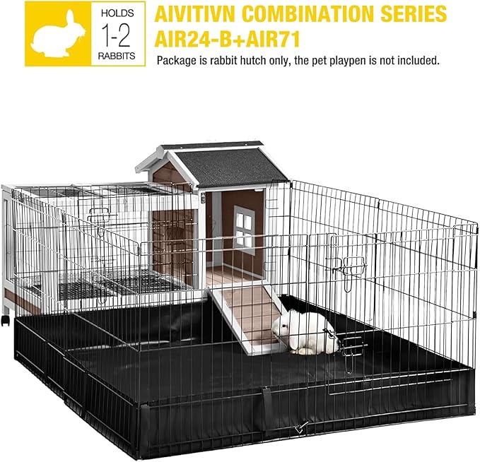 Aivituvin Rabbit Hutch Indoor Bunny Cage Outdoor Bunny House with Wire Floor Leakproof Plastic Tray, Brown