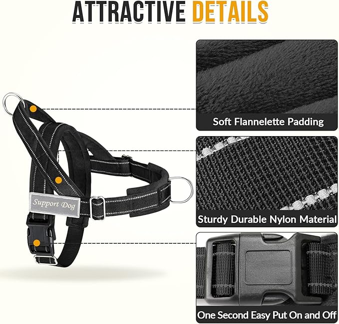 Lukovee No Pull Dog Harness & Leash Set - Heavy Duty Dog Vest Harness with Soft Padded for Medium Large Dogs, Adjustable Reflective Tactical Pet Harness for Easy Walk and Training (S, Black)